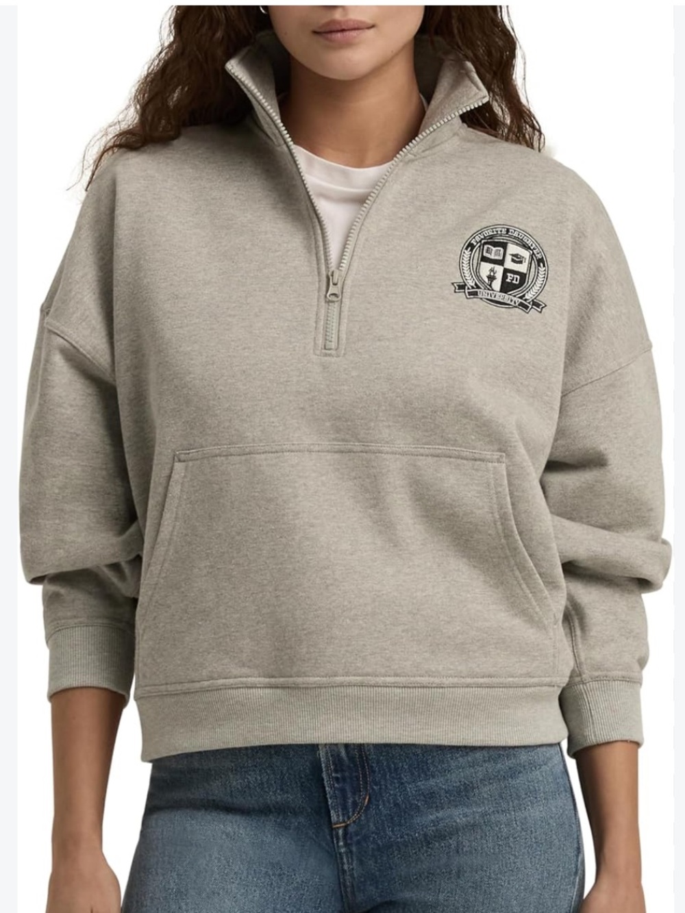 FAVORITE DAUGHTER THE COACHES HALF ZIP SWEATSHIRT HEATHER GREY SMALL MEDIUM